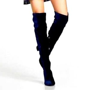 Zara blue velvet over the knee boots